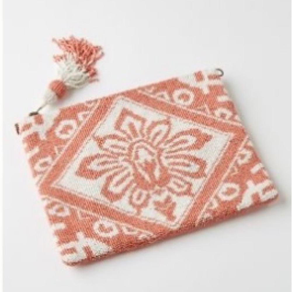 Anthropologie Augusta Beaded Clutch with zipper and tassel